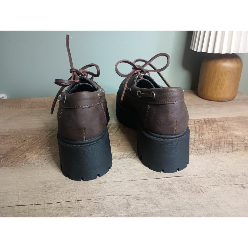 No Boundaries Womens Chunky Platform Oxford Shoes 7 Brown Grunge Academia - Picture 6 of 10